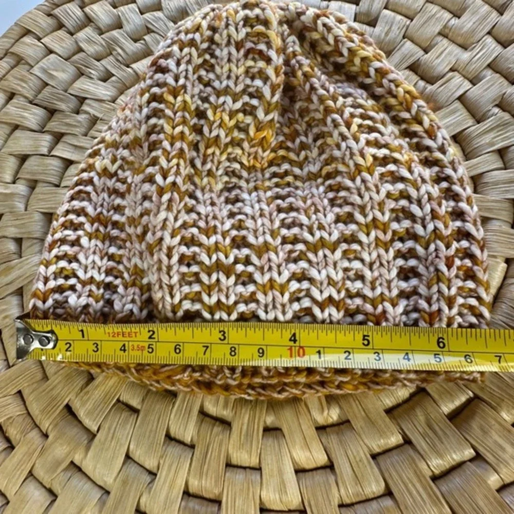 Kids Knit Beanie Hat Striped‎ Ribbed Gold White Winter Warm Soft Cap handmade